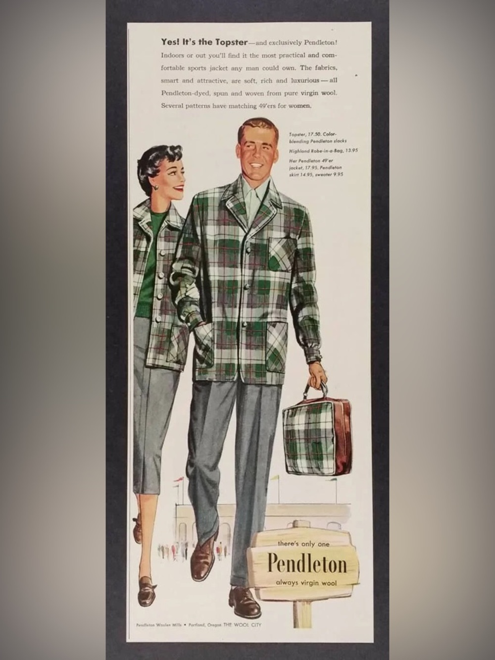 1950s Pendleton Topster Blue Green White Unstructured Shirt Jacket - M